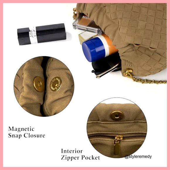 Woven Suede Vegan Leather Crossbody Hobo Bag with Adjustable Strap - Picture 6 of 7